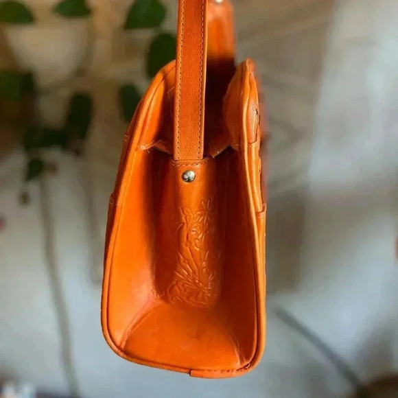Handcrafted Tooled Leather Bag - 10x9 Orange Crossbody Purse Made in Mexico - Picture 3 of 12